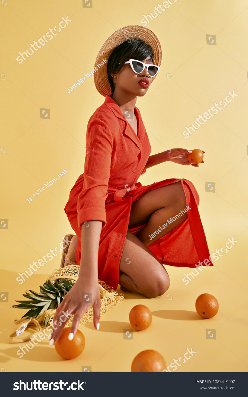 Studio Shot Young Black Woman Short Stock Photo Edit Now 1083419090