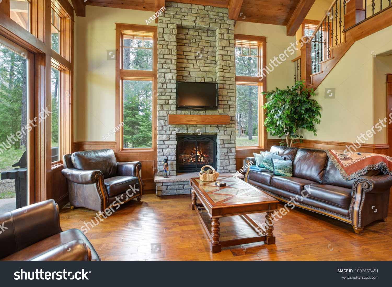 Stunning Living Room Design Includes Stone Stock Photo Edit Now 1006653451