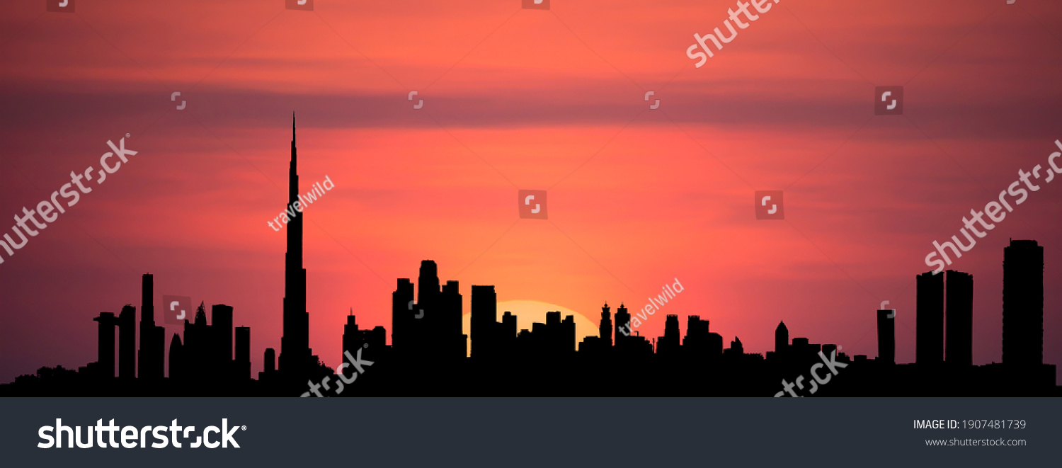 Stunning View Silhouette Dubai Skyline During Stock Photo (Edit Now ...