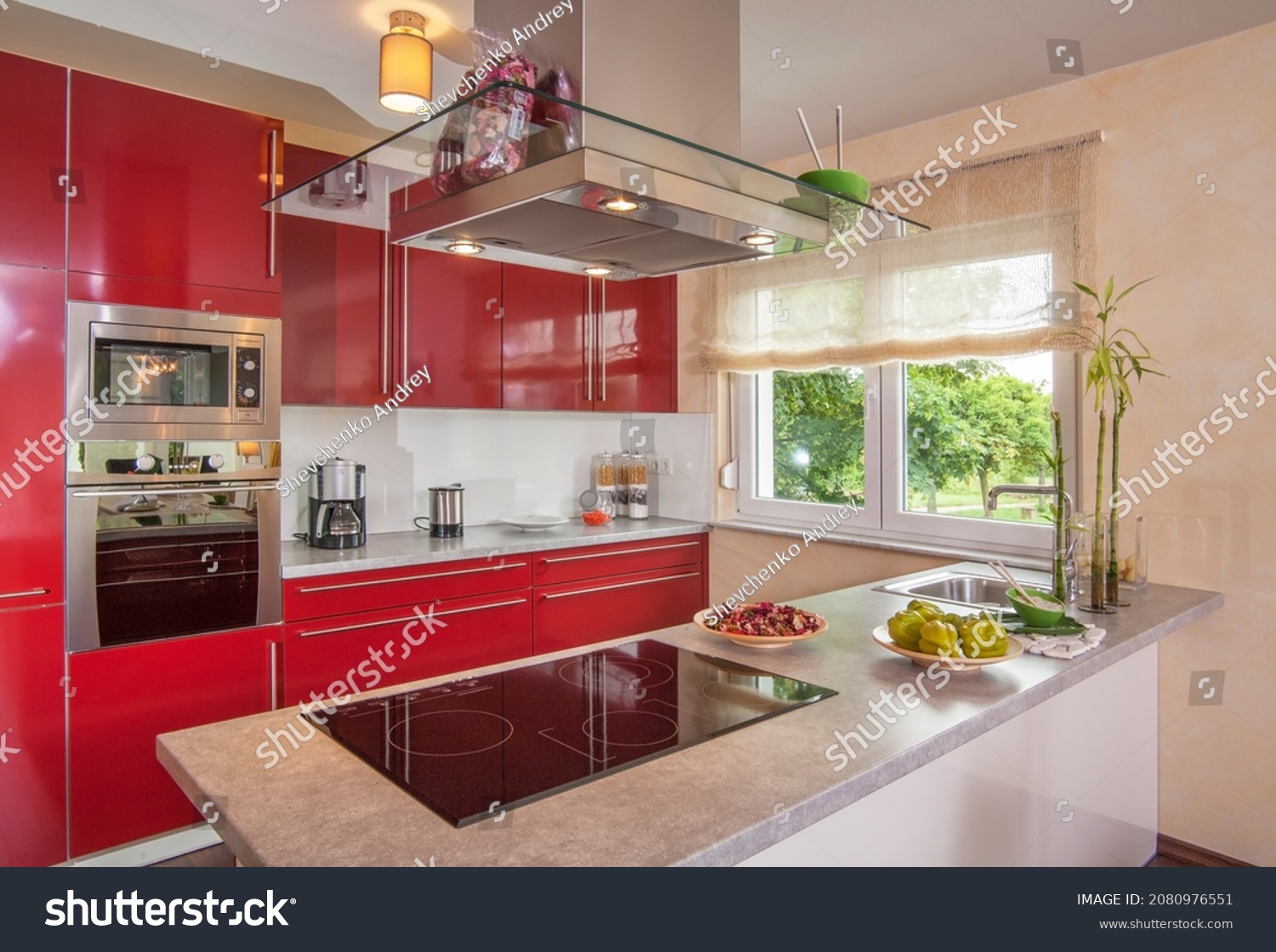 2 567 Kitchen Red Curtain Images Stock Photos Vectors Shutterstock   Stock Photo Stutgart Germany June House At Building Exhibition In Stuttgart Germany 2080976551 