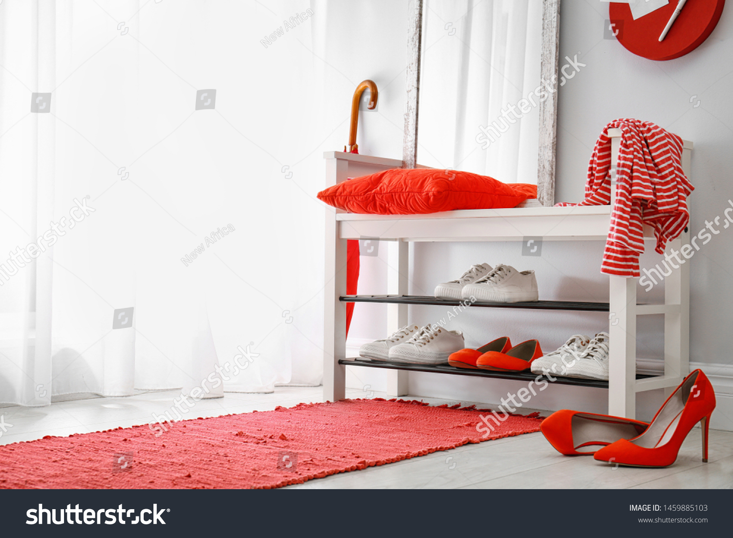 Stylish Hallway Interior Shoe Rack Rug Stock Photo Edit Now 1459885103