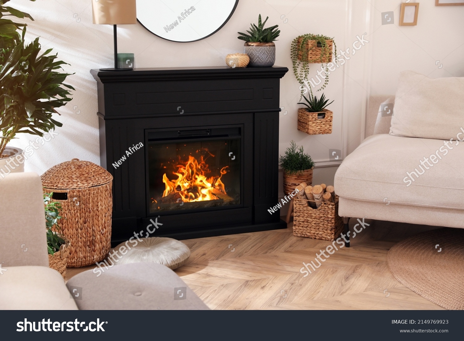 Stylish Living Room Interior Electric Fireplace Stock Photo 2149769923 ...