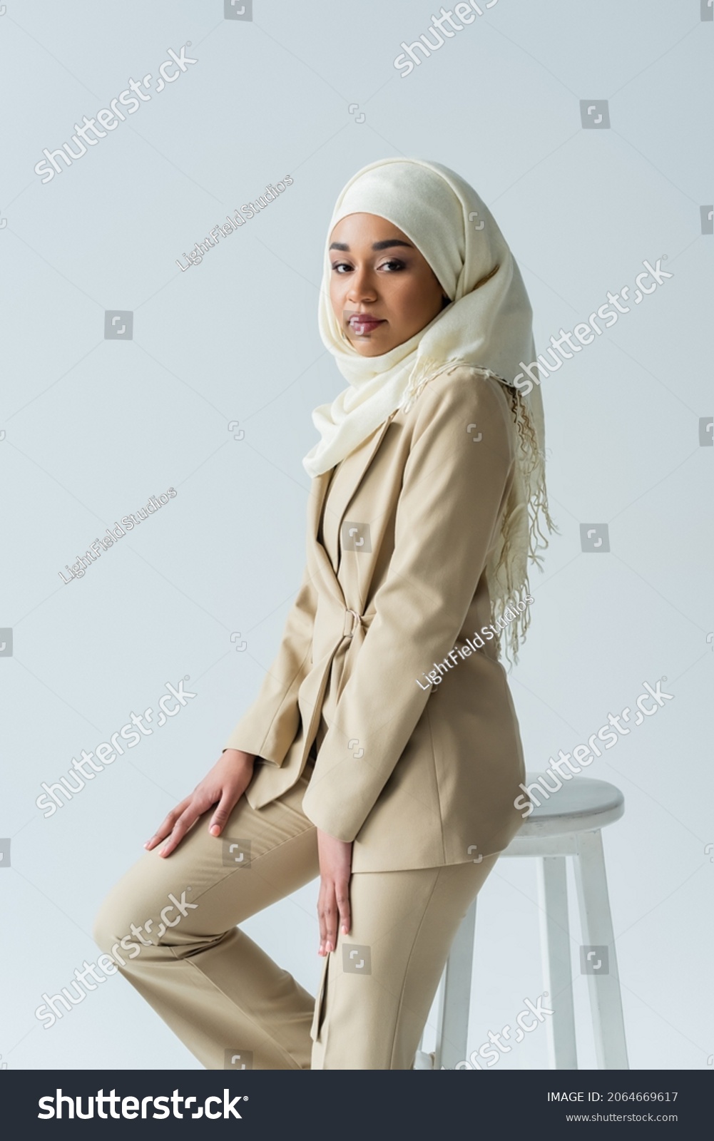 Stylish Muslim Woman Hijab Beige Suit Stock Photo (Edit Now) 2064669617