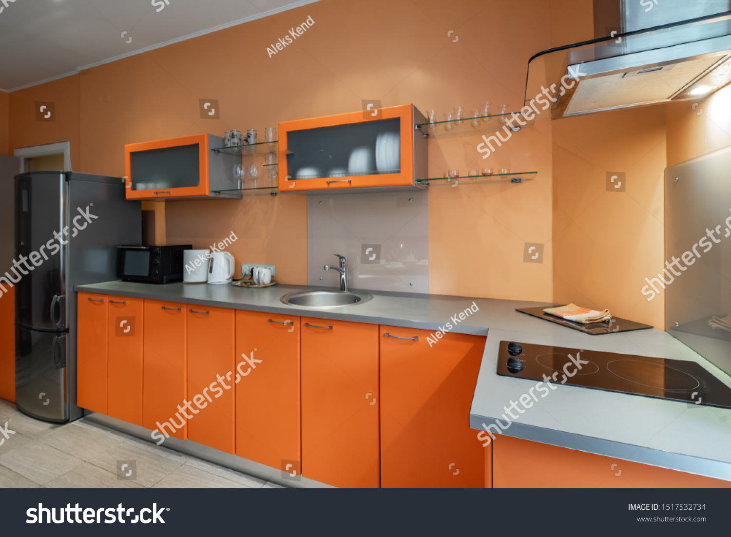 Stylish Orange Kitchen Set Home Appliances Stock Photo Edit Now 1517532734