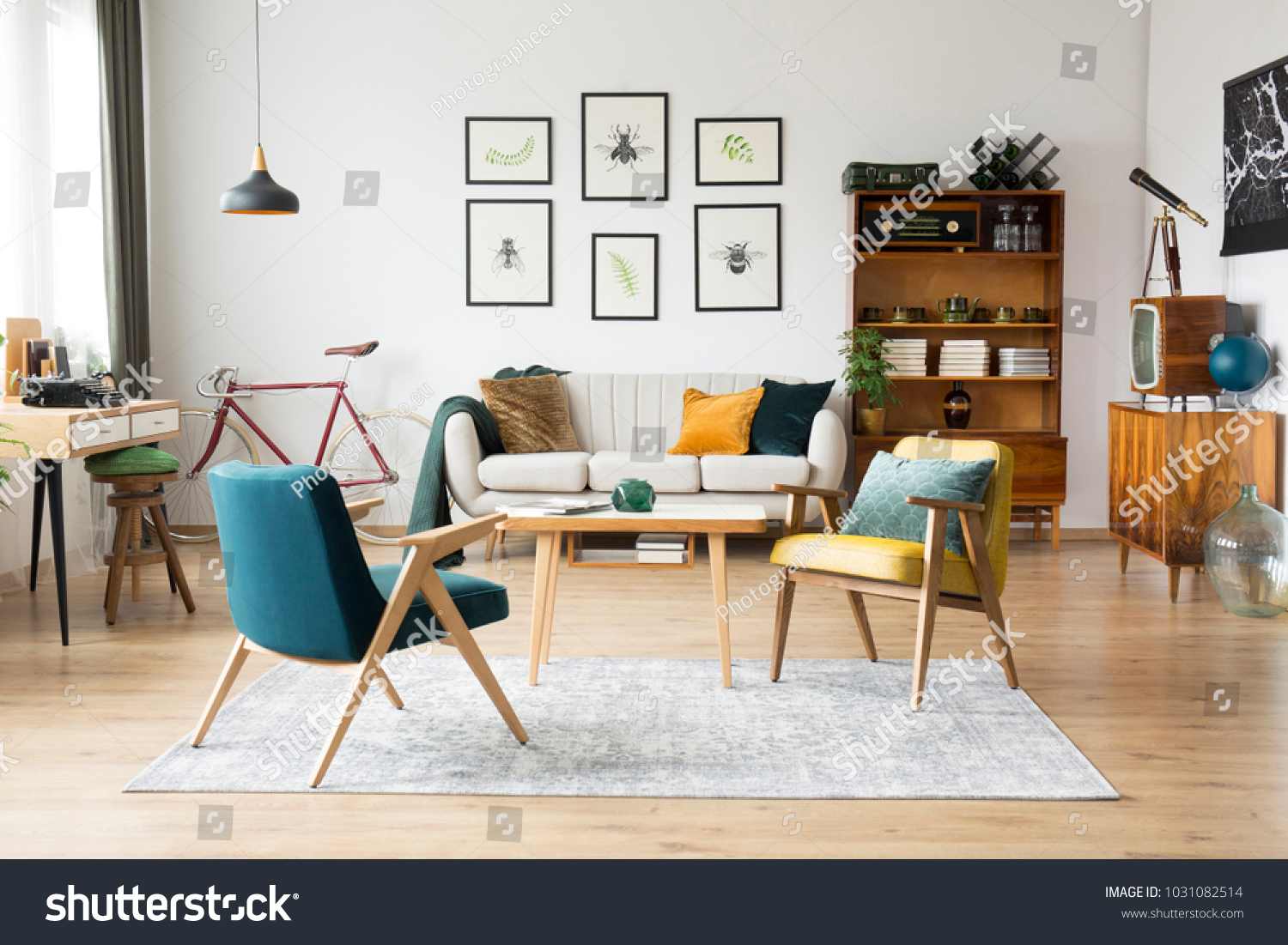 Stylish Vintage Furniture Spacious Flat Interior Stock Photo 1031082514