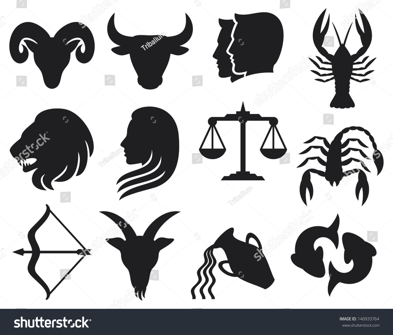 Stylized Icons Zodiac Signs Set Horoscope Stock Illustration 140933764 ...