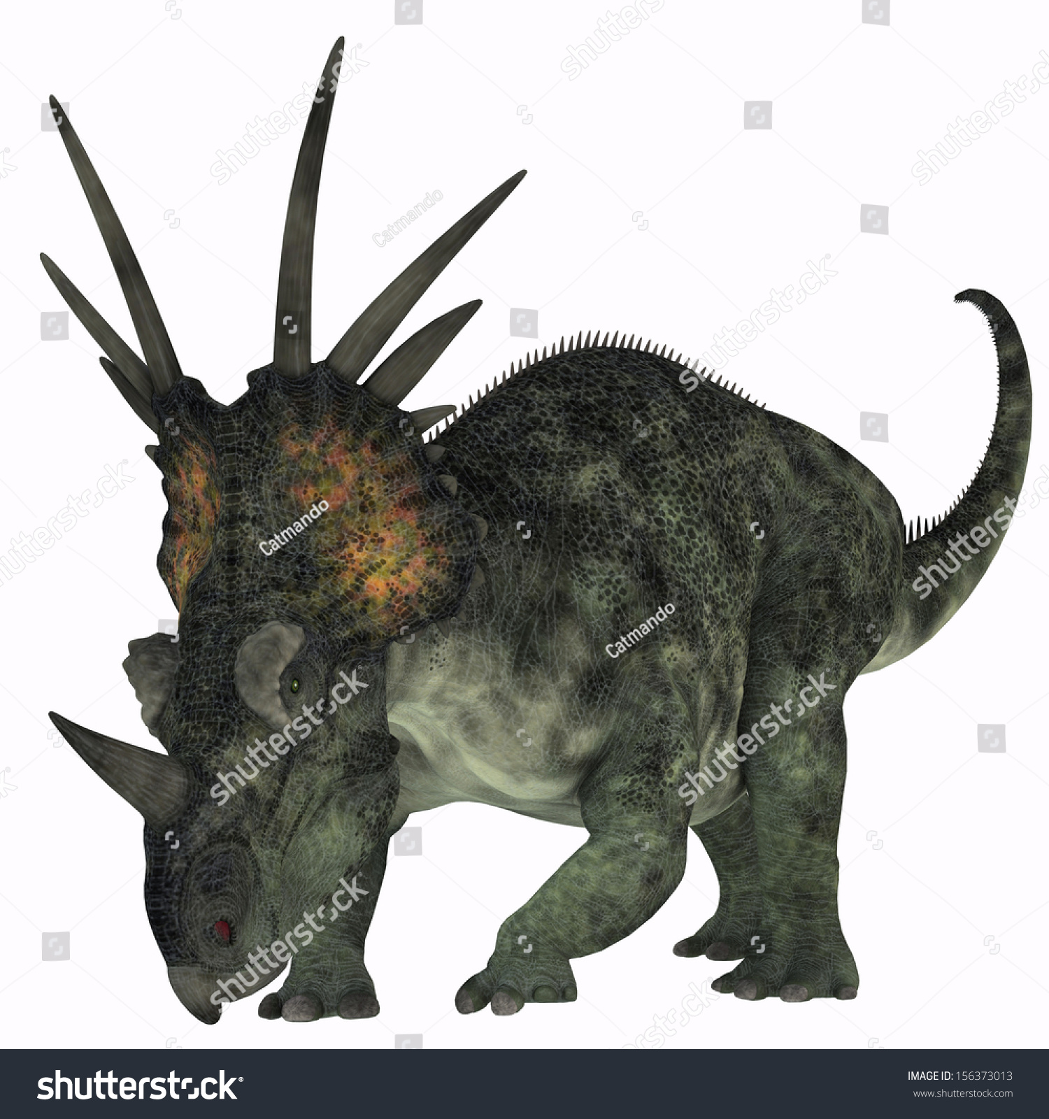 dinosaur with horns on side of head