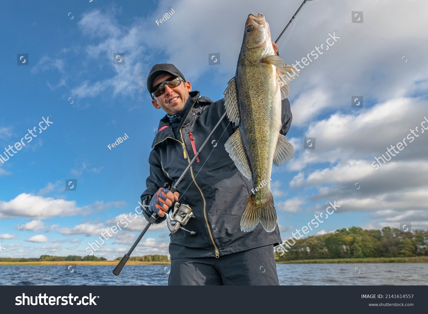 Success Zander Fishing Happy Fisherman Big Stock Photo 2141614557