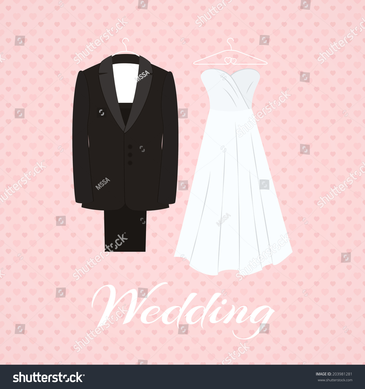 Suit Beside Wedding Dress On Pink Stock Illustration 203981281 ...