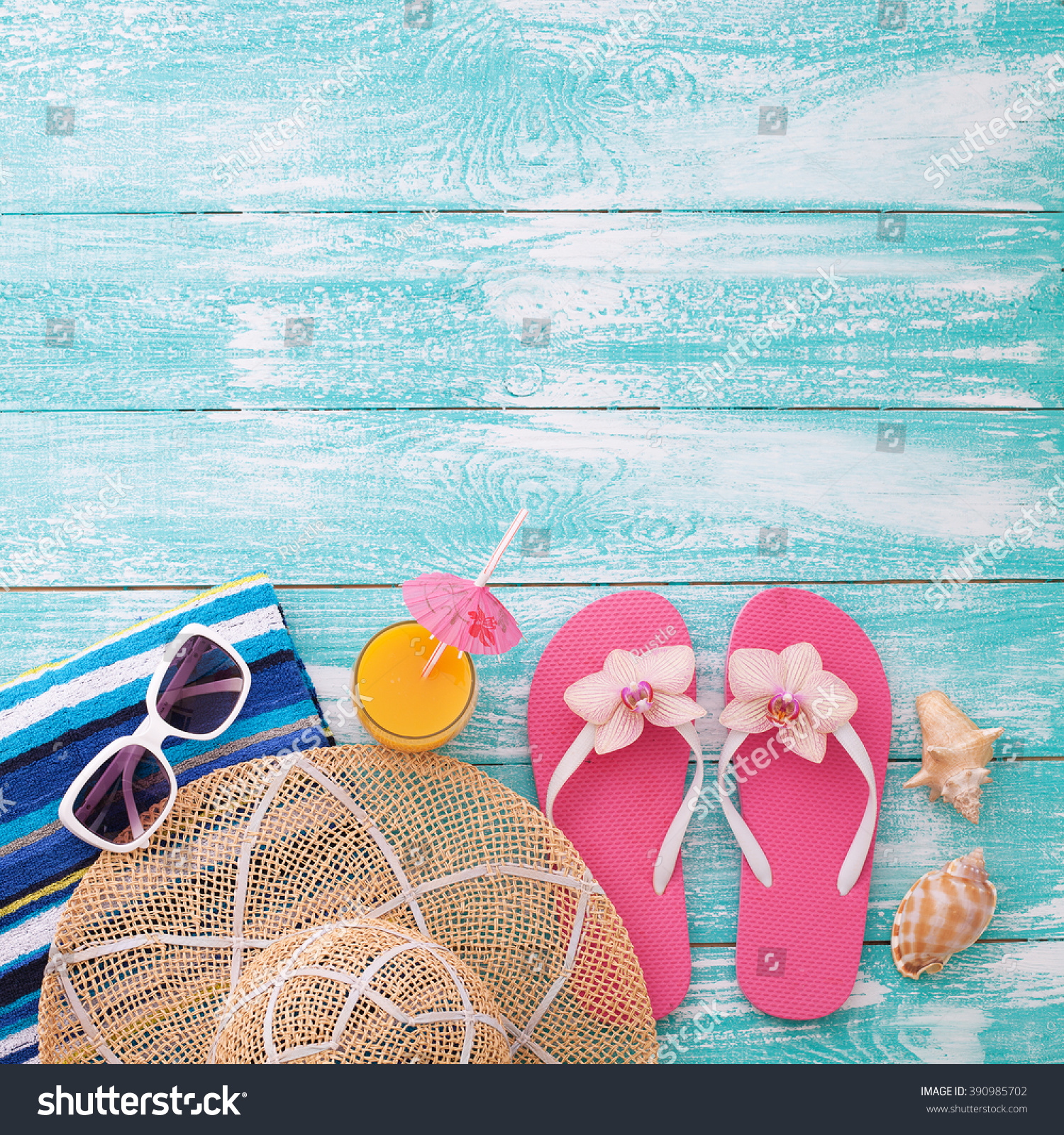 Summer Background Beach Accessories Flip Flops Stock Photo 390985702 ...