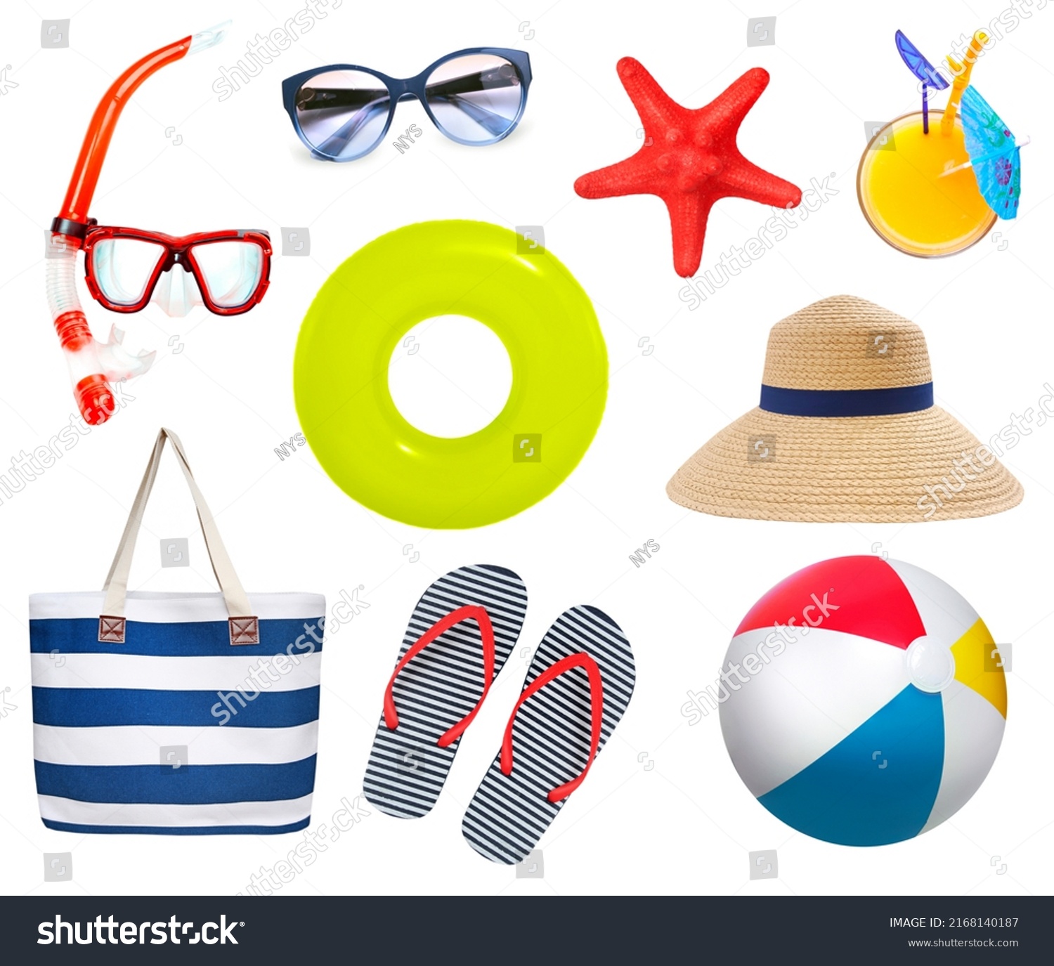 Summer Beach Items Set Isolated On Stock Photo 2168140187 Shutterstock