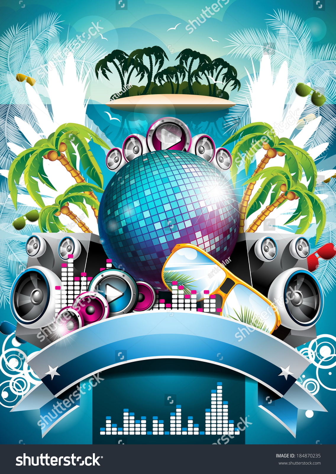 Summer Beach Party Flyer Design Disco Stock Illustration 184870235 ...