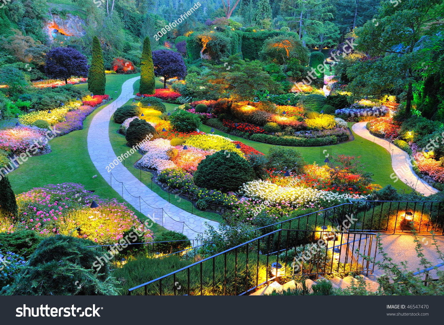 Summer Beautiful Sunken Garden Night Scene Stock Photo Edit Now