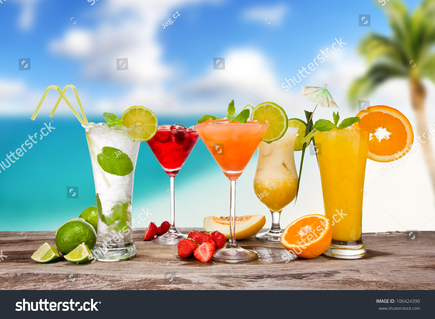 Summer Cocktails Blur Beach On Background Stock Photo 106424390 ...