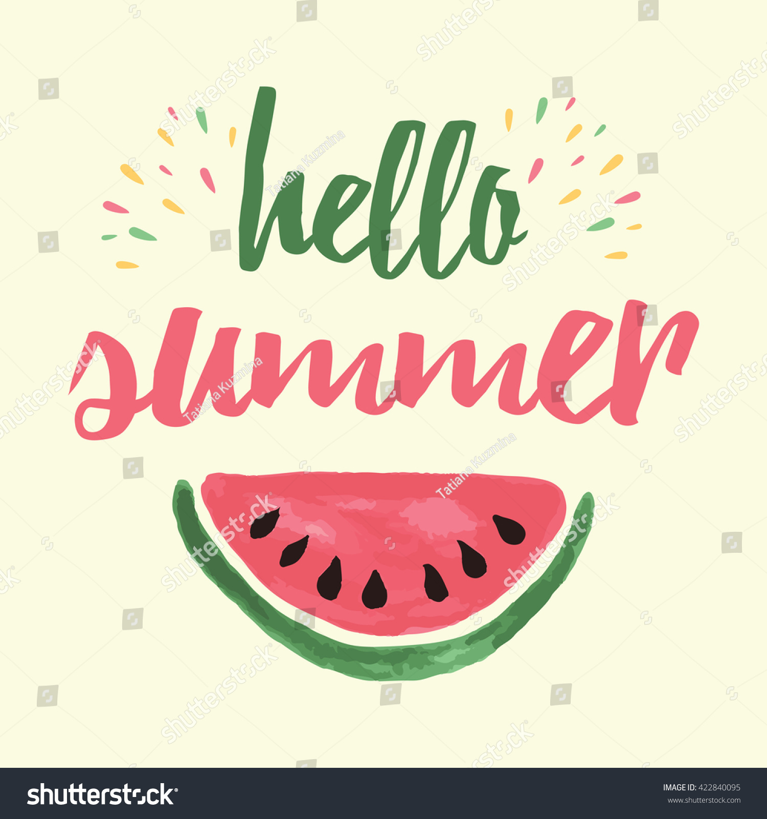 Summer Print Watermelon Lettering Hello Summer Stock Illustration ...