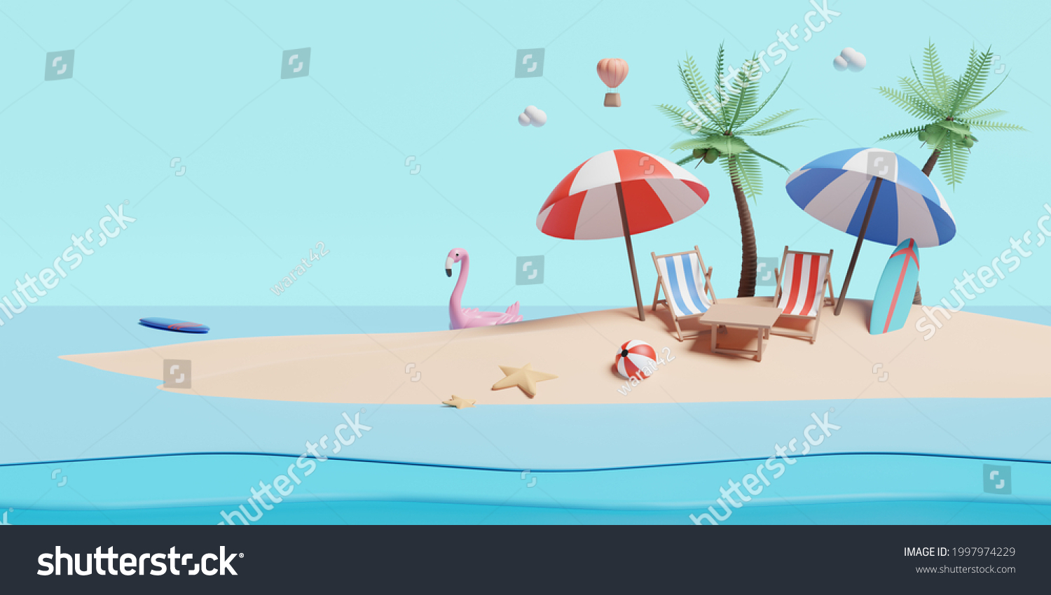 Summer Sea Beach Island Beach Chair Stock Illustration 1997974229 ...