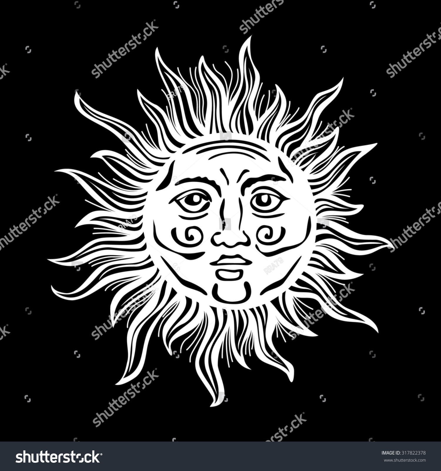 Sun Retro Vintage Folklore Art Classic Stock Illustration 317822378