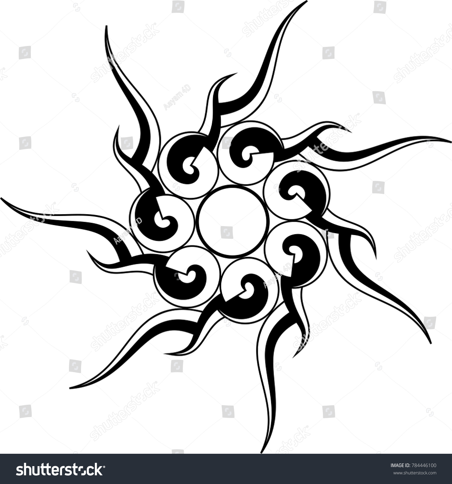 Sun Tribal Tattoo Design Raster Art Stock Illustration