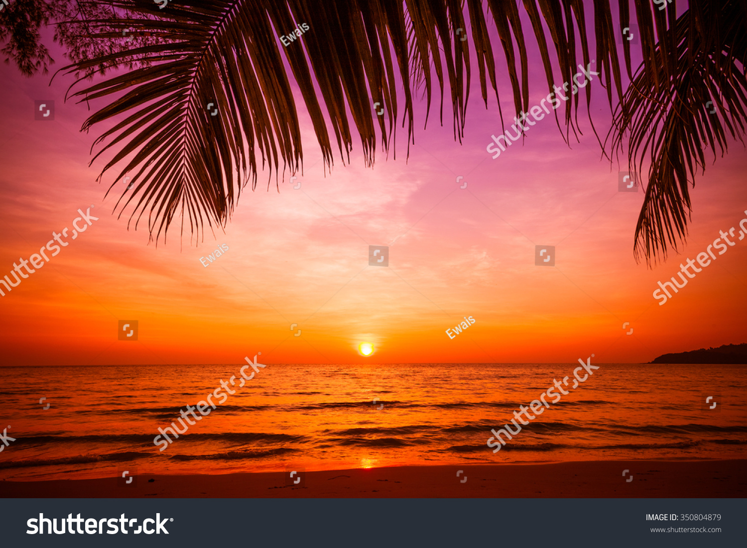 Sunset Beach Beautiful Sunset Above Sea Stock Photo 350804879 ...