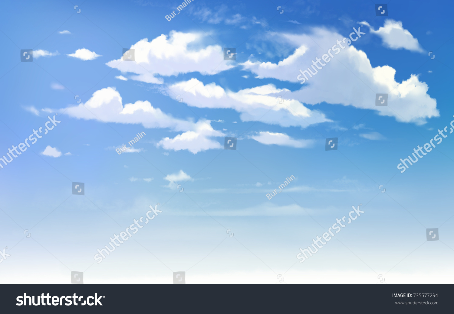 日差しの青い空の雲の背景 明かりのきれいなイラスト オープン