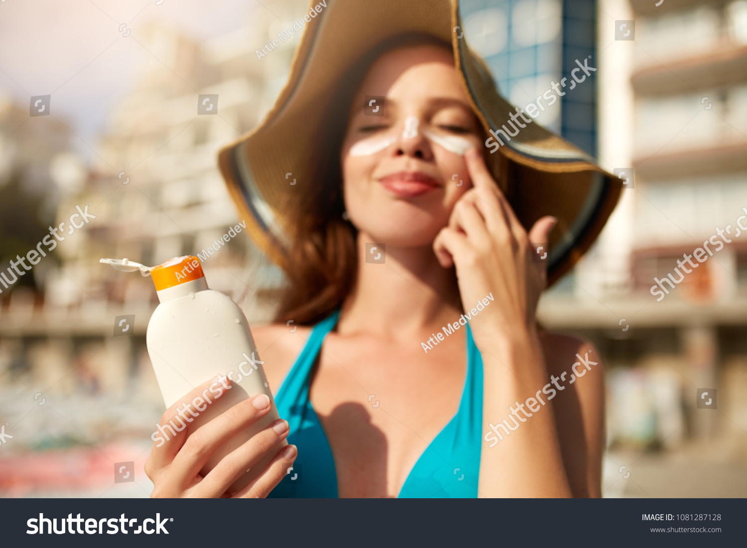 Suntan Lotion Woman Applying Sunscreen Solar Stock Photo Shutterstock