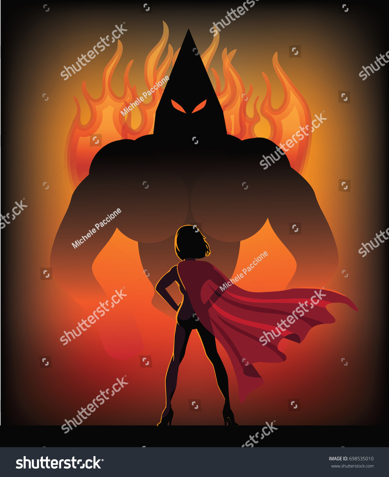 Superhero Woman Standing Against Forces Evil Stock Illustration 698535010