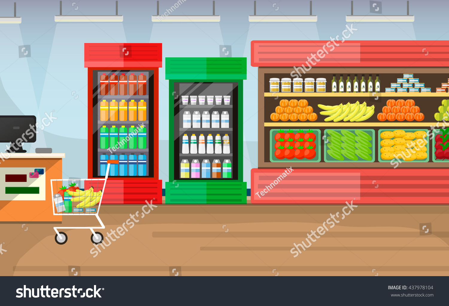 Supermarket Interior Background Stock Illustration 437978104 - Shutterstock