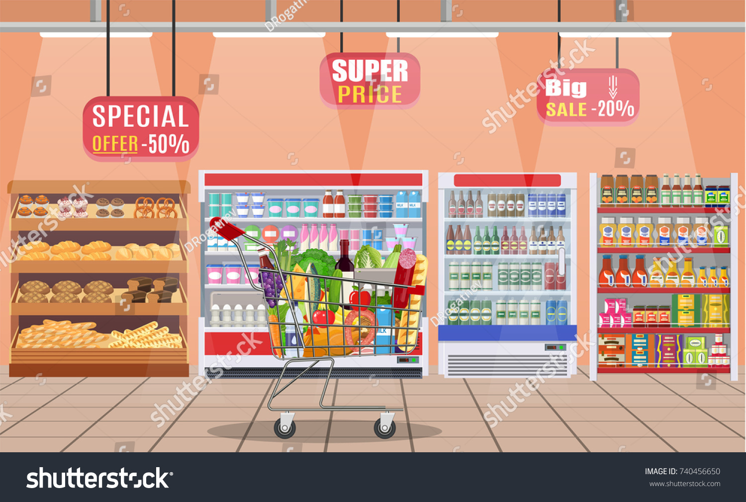 Supermarket Store Interior Goods Big Shopping Stock Illustration Shutterstock