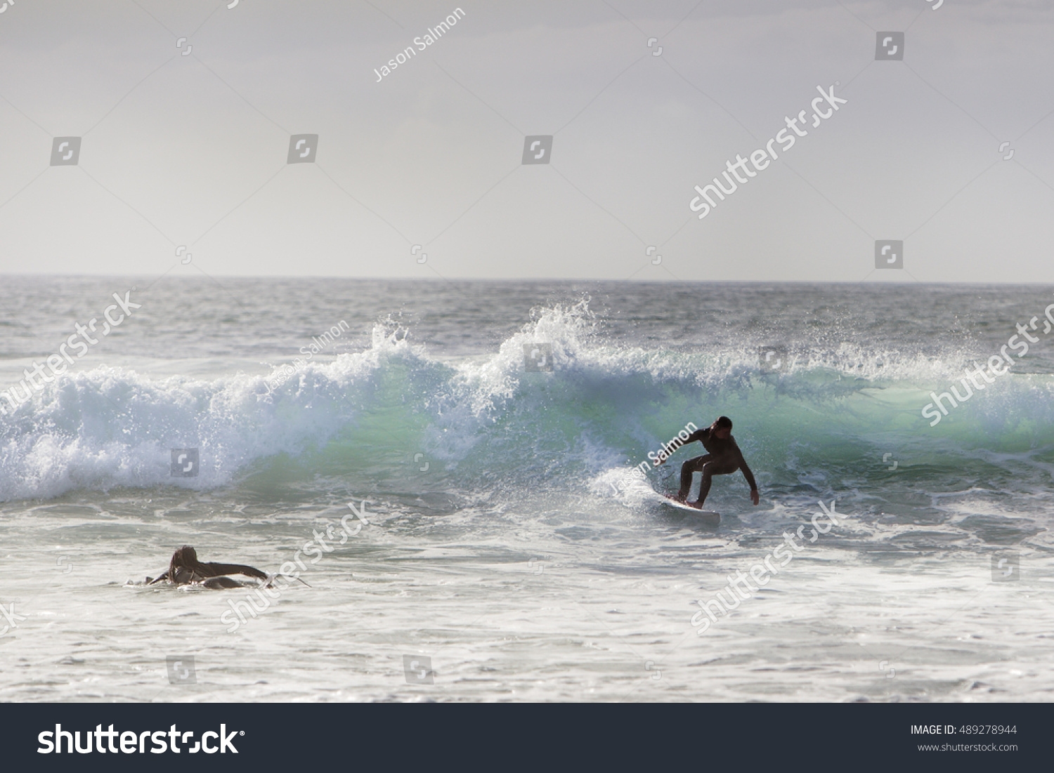 Surfer Riding Wave Wearing Wetsuit Godrevy Stock Photo Edit