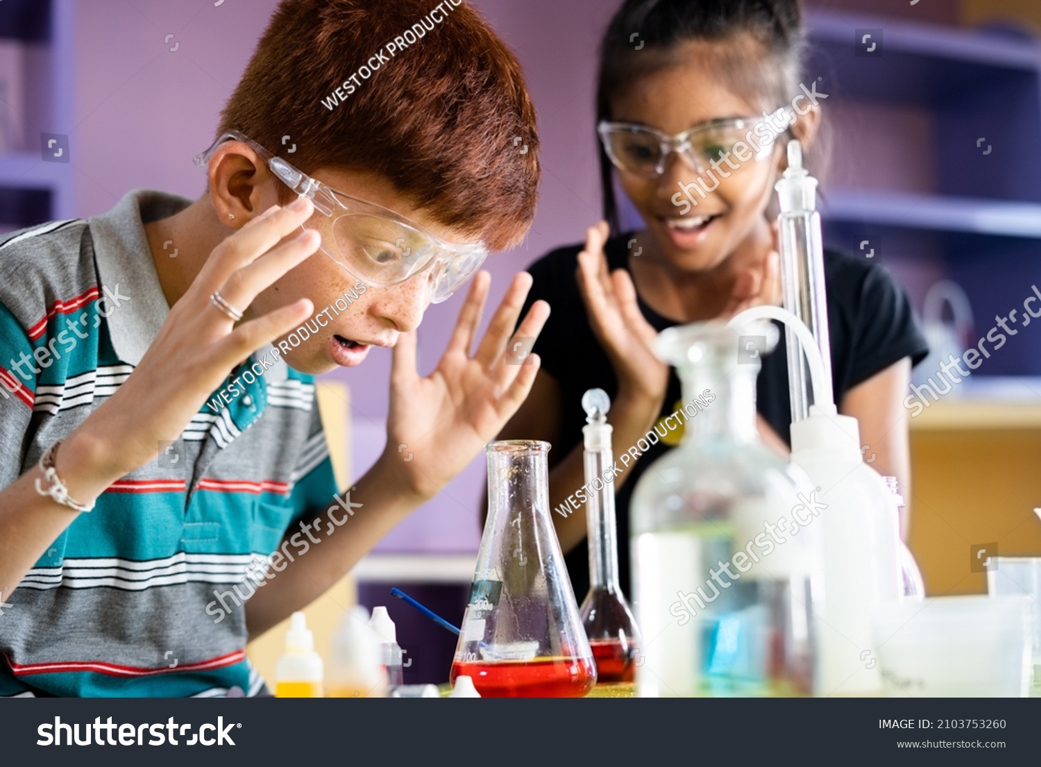 Surprised Kid Over Science Experiment Result Stock Photo 2103753260 ...