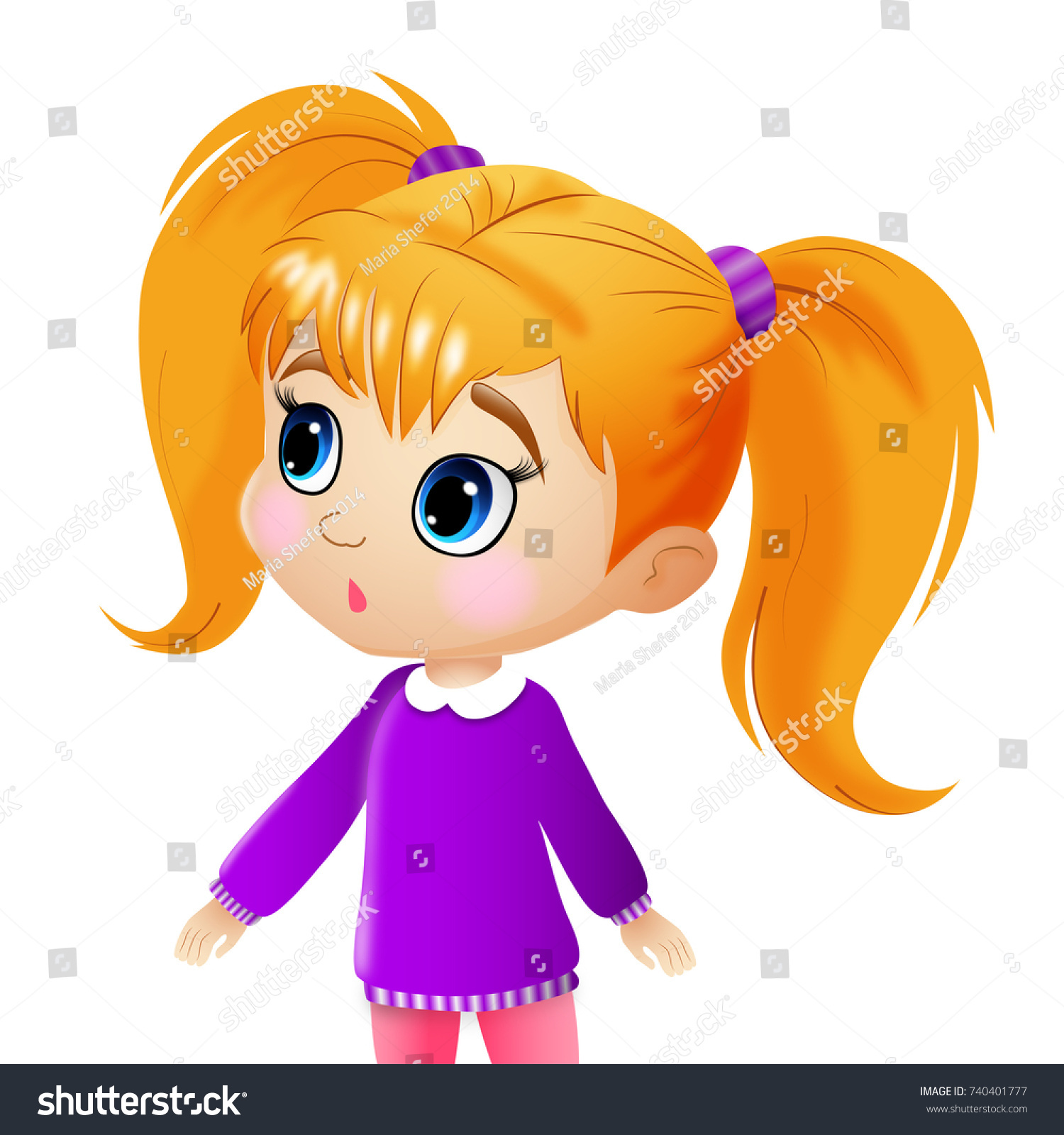 Surprised Little Girl Character Beautiful Expressive Stock
