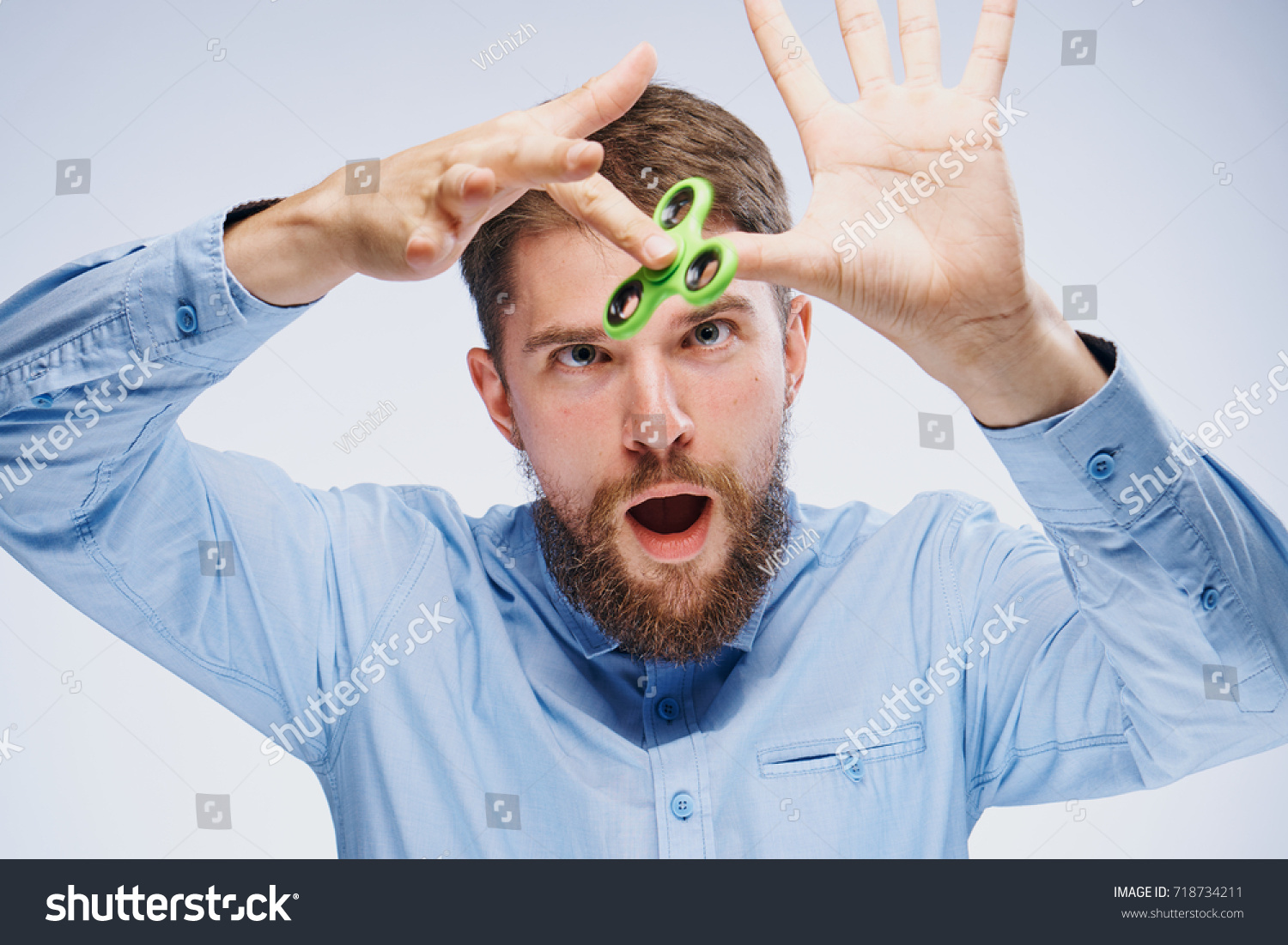 Surprised Man Beard Twists Two Fingers Stock Photo Edit Now