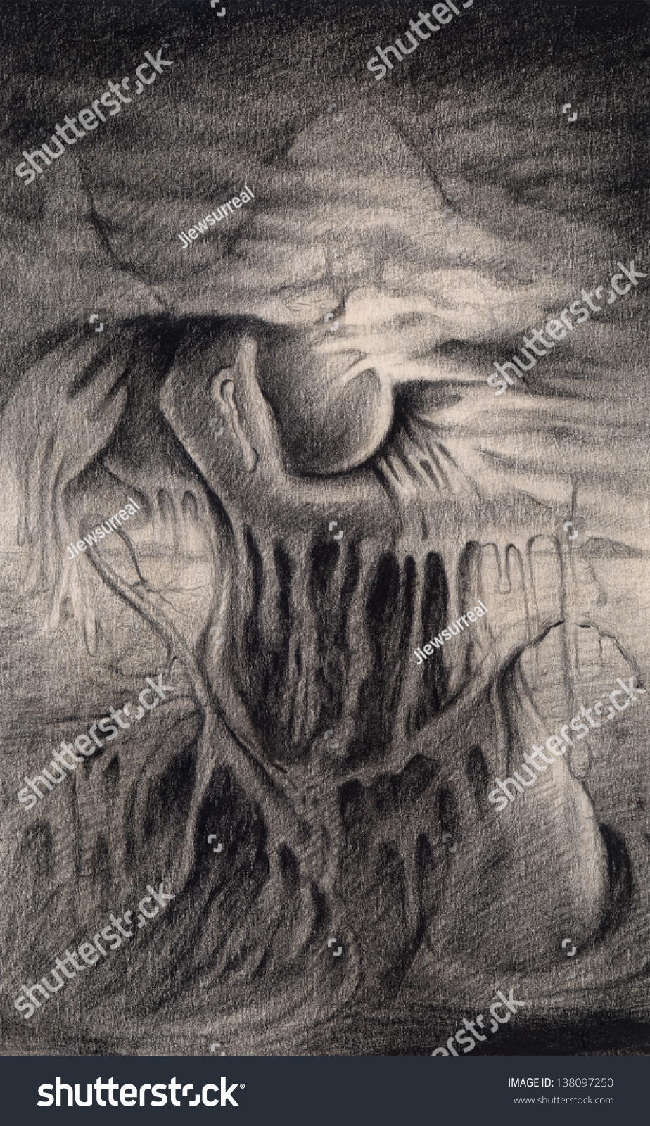 Surreal Women .Pencil Drawing On Paper. Stock Photo 138097250 ...