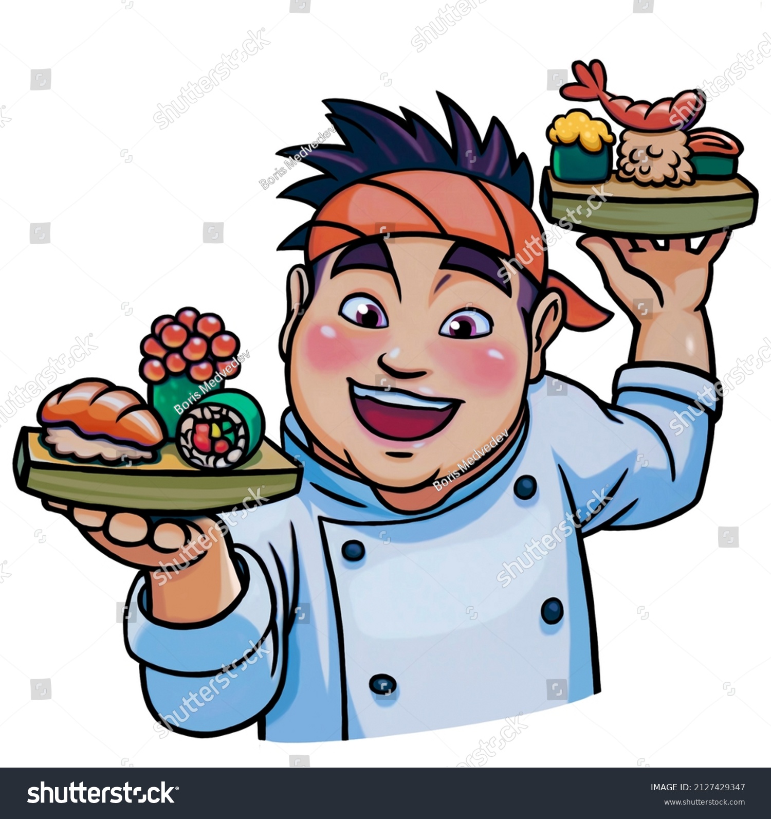 Sushi Chef Illustration Cartoon Japanese Chef Stock Illustration 2127429347