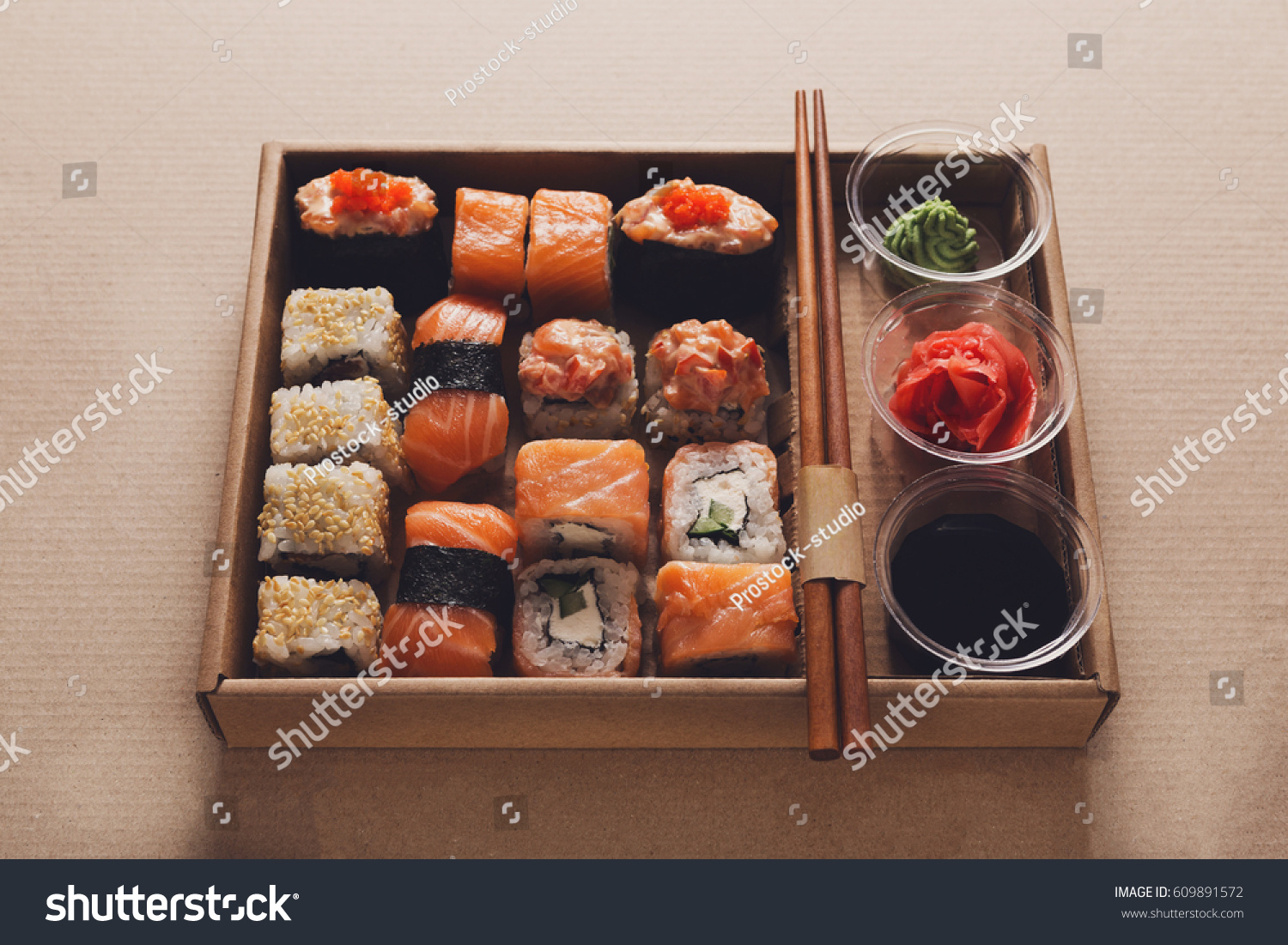 Sushi Delivery Restaurant Take Away Craft Stock Photo Edit Now 609891572