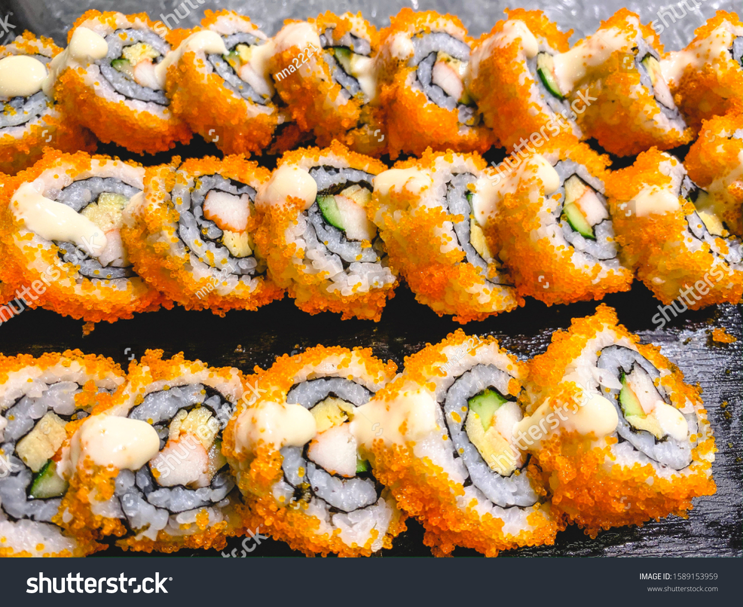 Sushi Rolls Flying Fish Caviar Avocado Stock Photo Edit Now