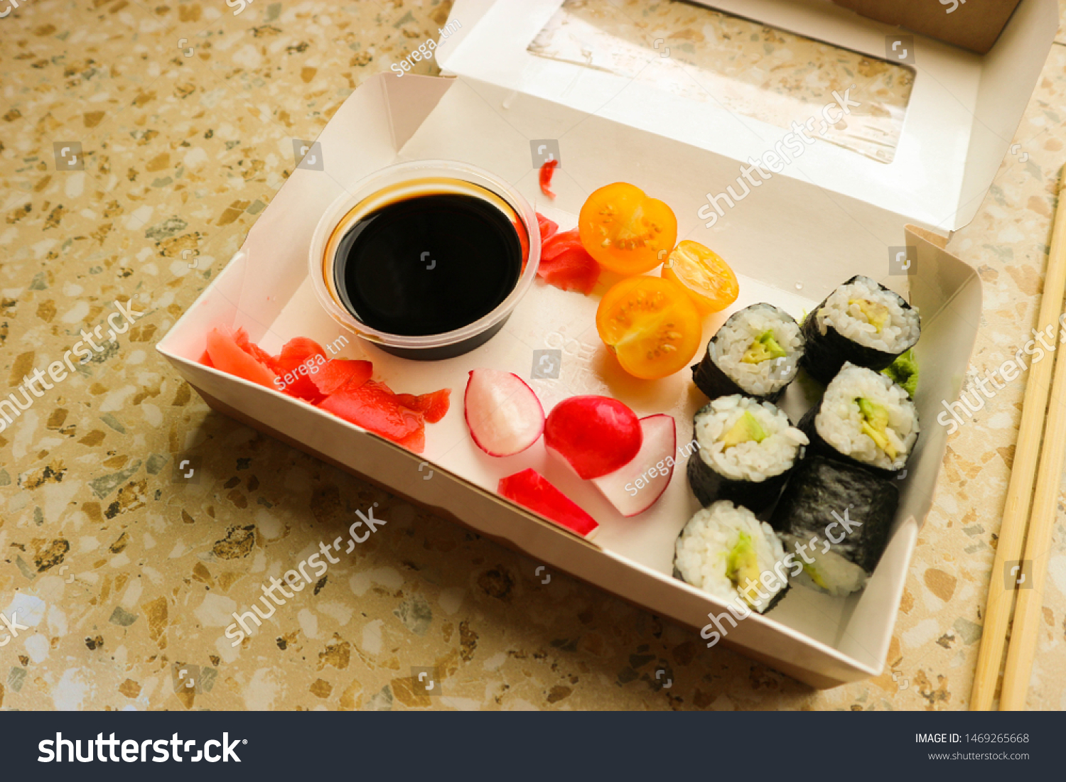 Sushi Chopsticks Paper Box Radish Yellow Food And Drink Stock Image 1469265668