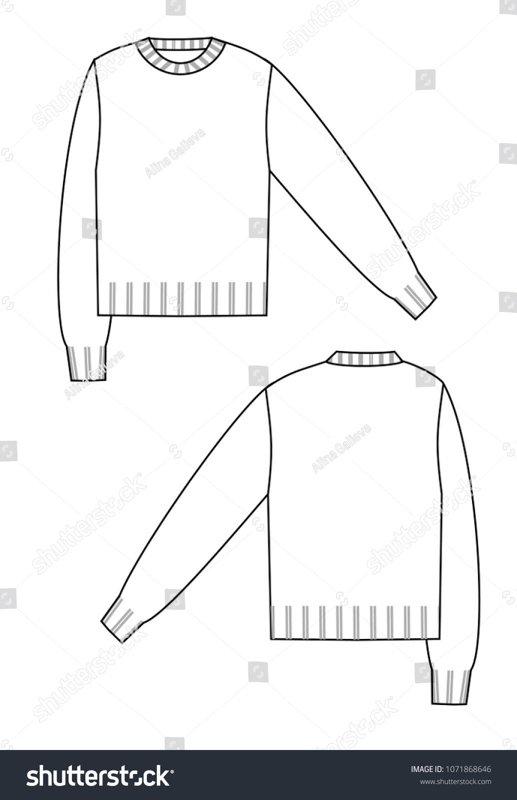 Sweater Technical Sketch Front Back Views Stock Illustration 1071868646 ...