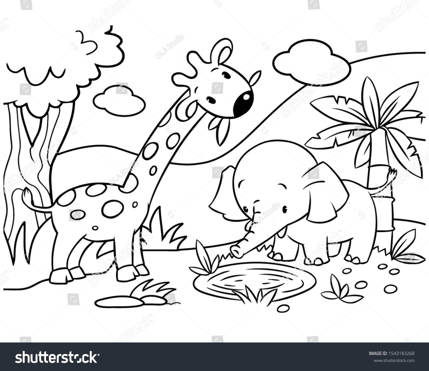 Sweet Coloring Cartoon Giraffe Elephant Print Stock Illustration 1543183268