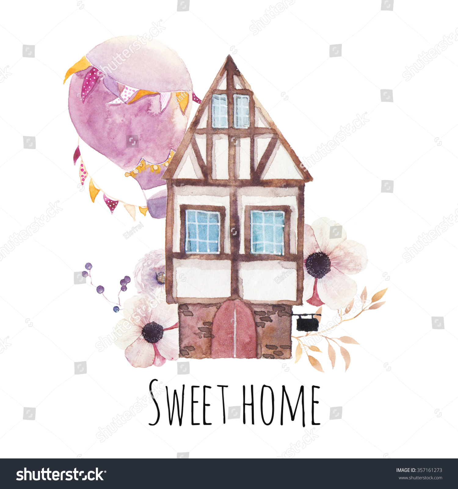 Download Sweet Home Watercolor Illustration Hand Painted Stock ...