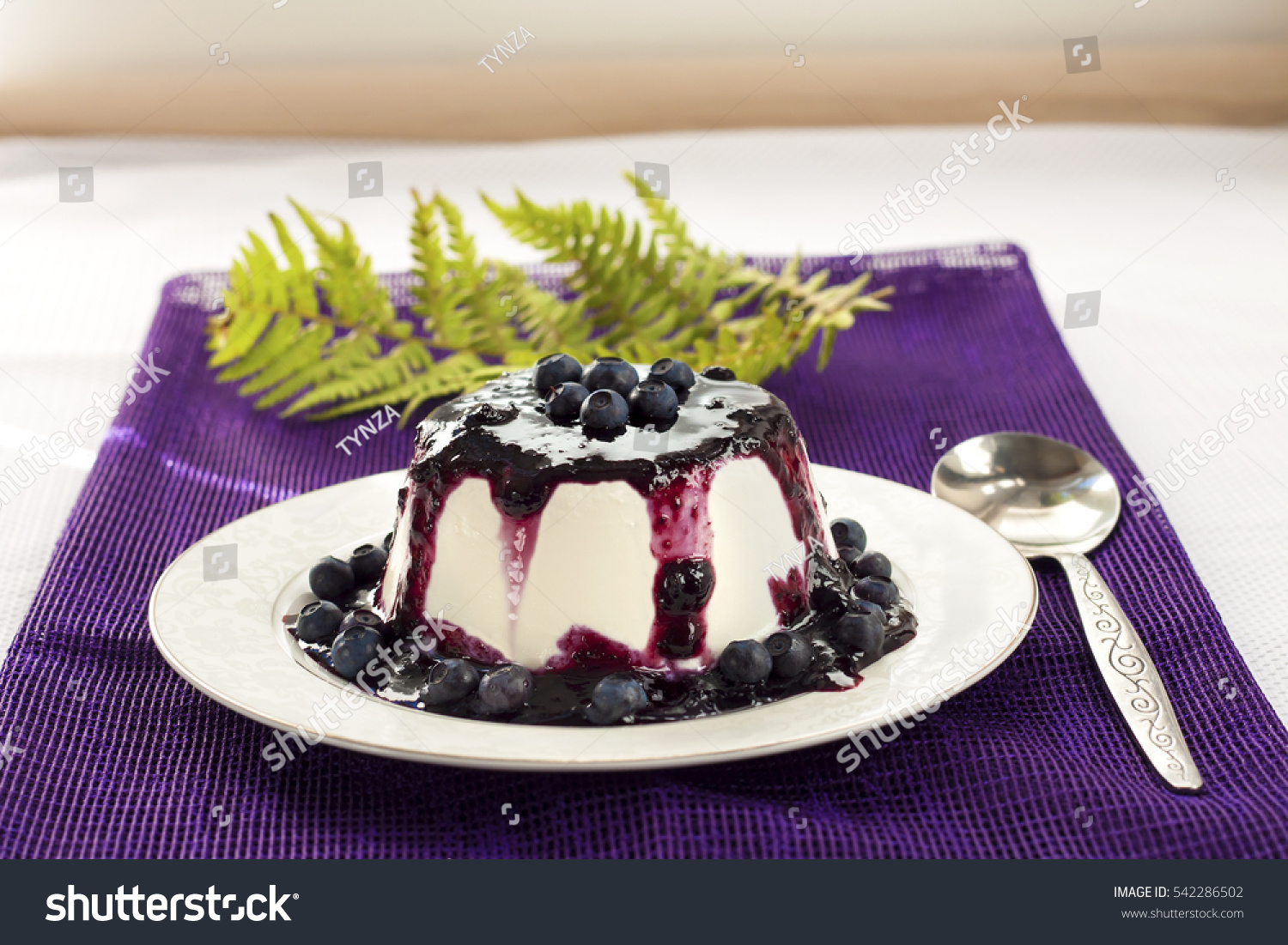 Sweet Pudding With Blueberry Confiture Stock Photo 542286502 : Shutterstock