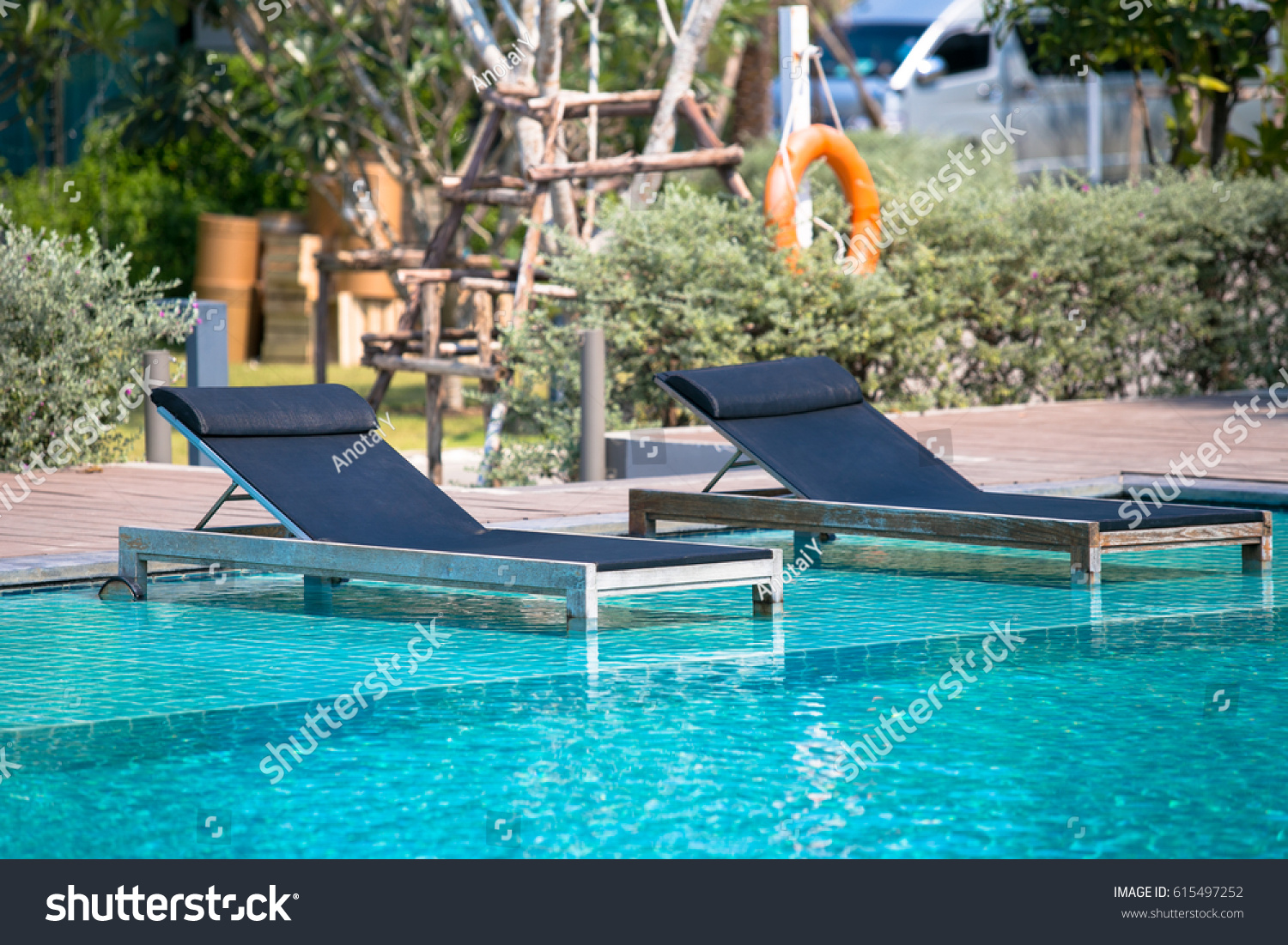 Swimming Pool Lounge Chairs Umbrellas On Stock Photo Edit Now