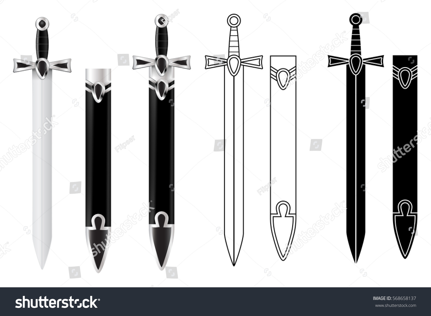 Sword Scabbard Flat Outline Image 3d Stock Illustration 568658137