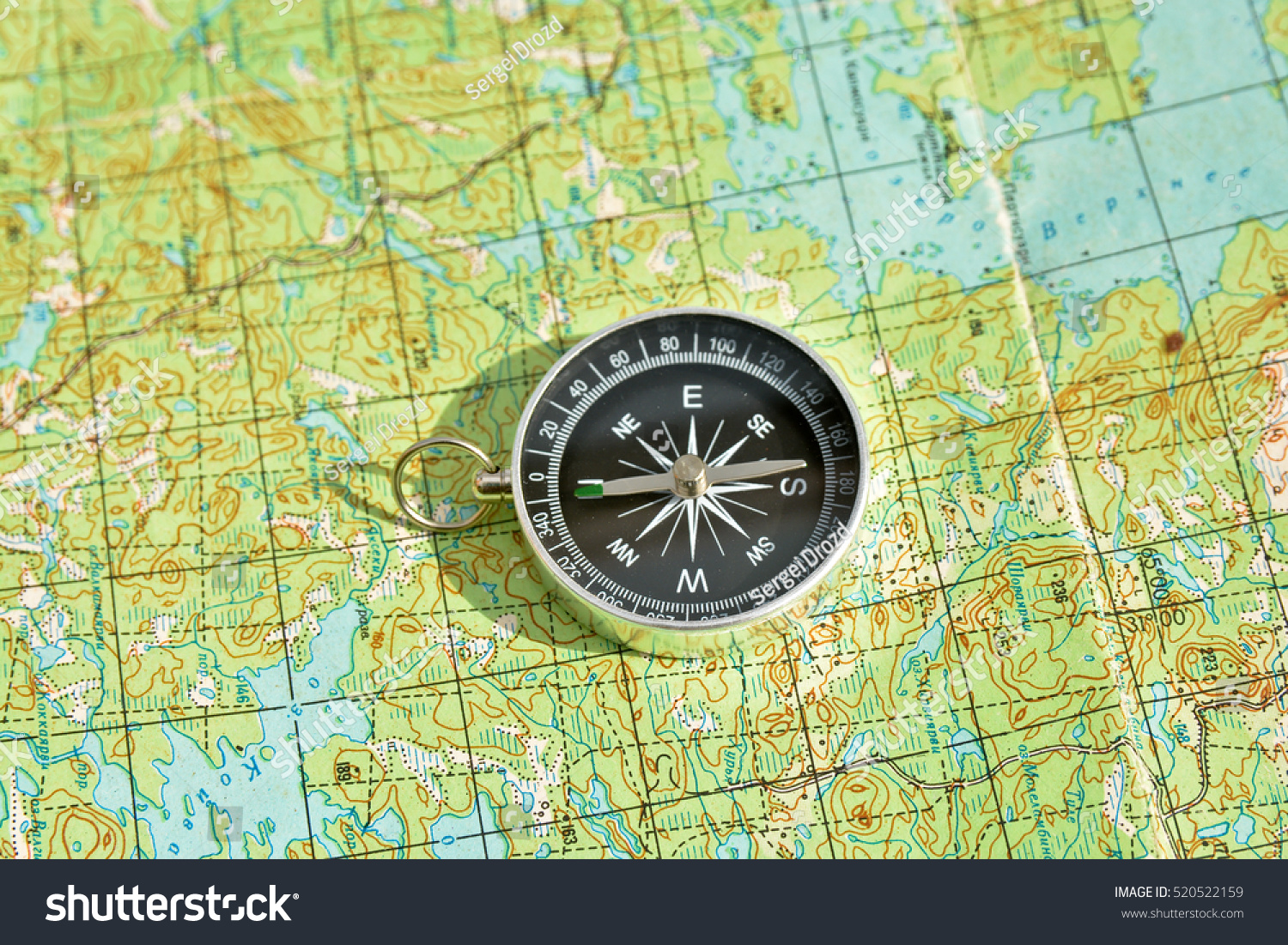 Symbols Travel Map Compass Navigation Tools Stock Photo 520522159