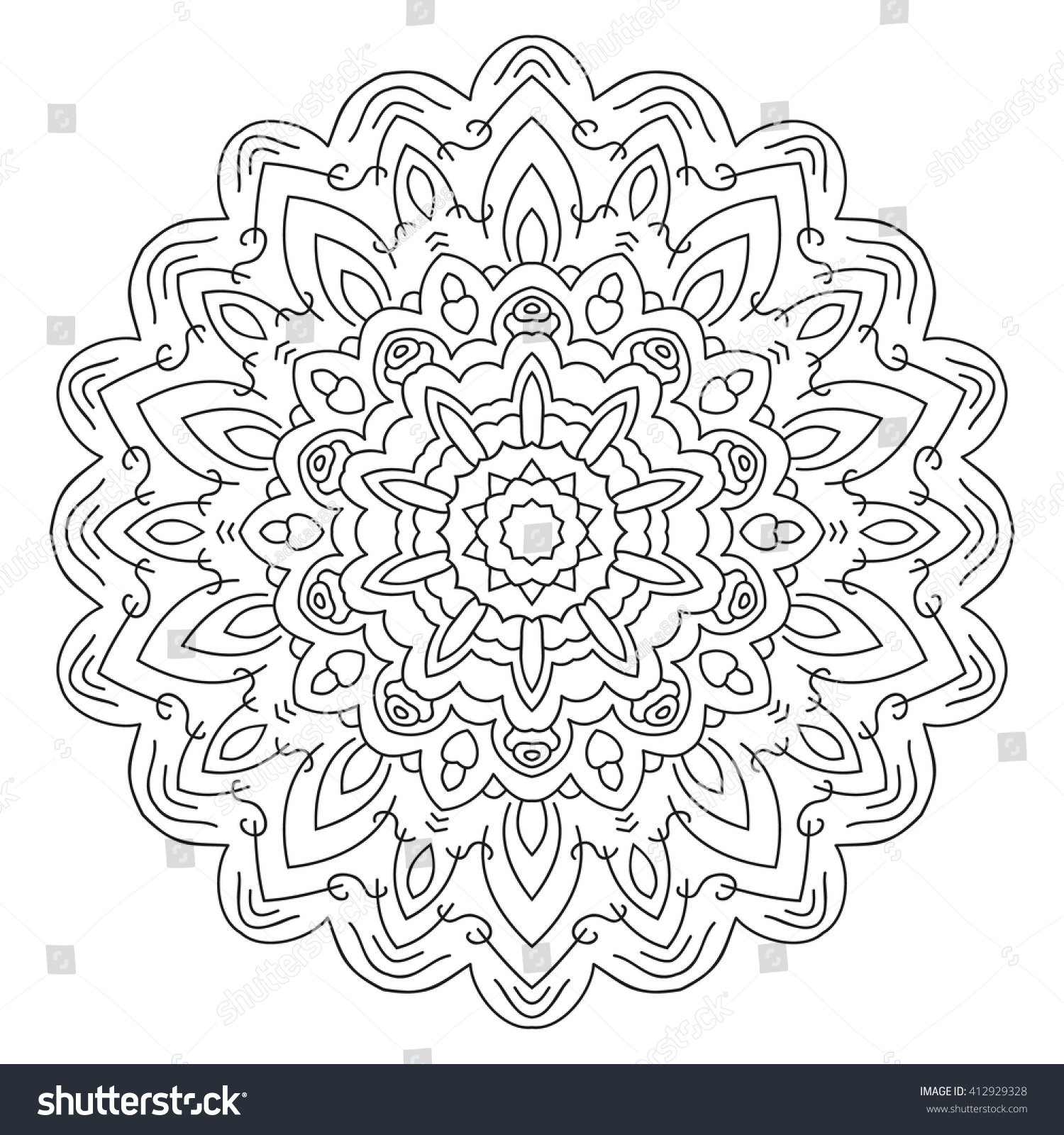 Symmetrical Circular Pattern Mandala. Coloring Page For Adults. Stock ...