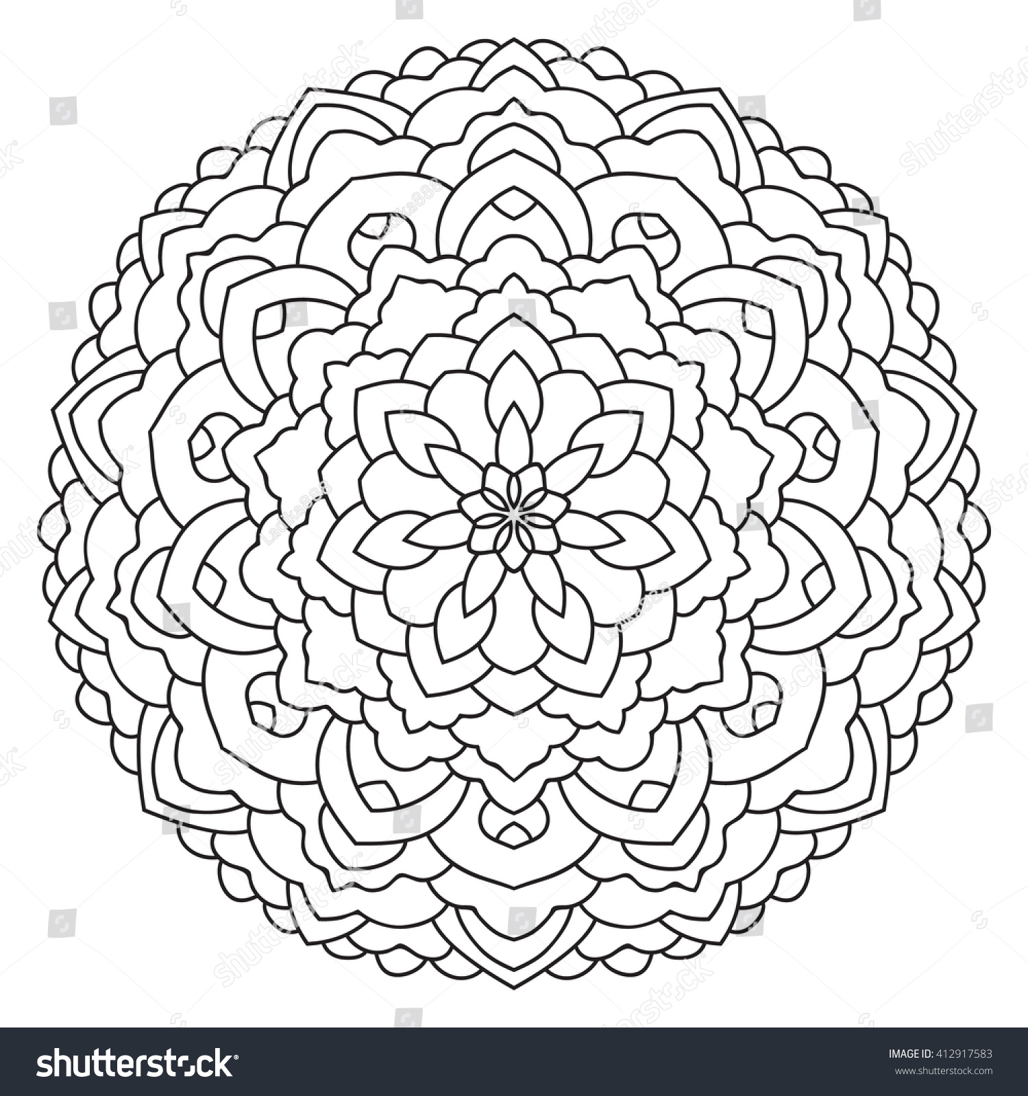 Symmetrical Circular Pattern Mandala Coloring Page Stock