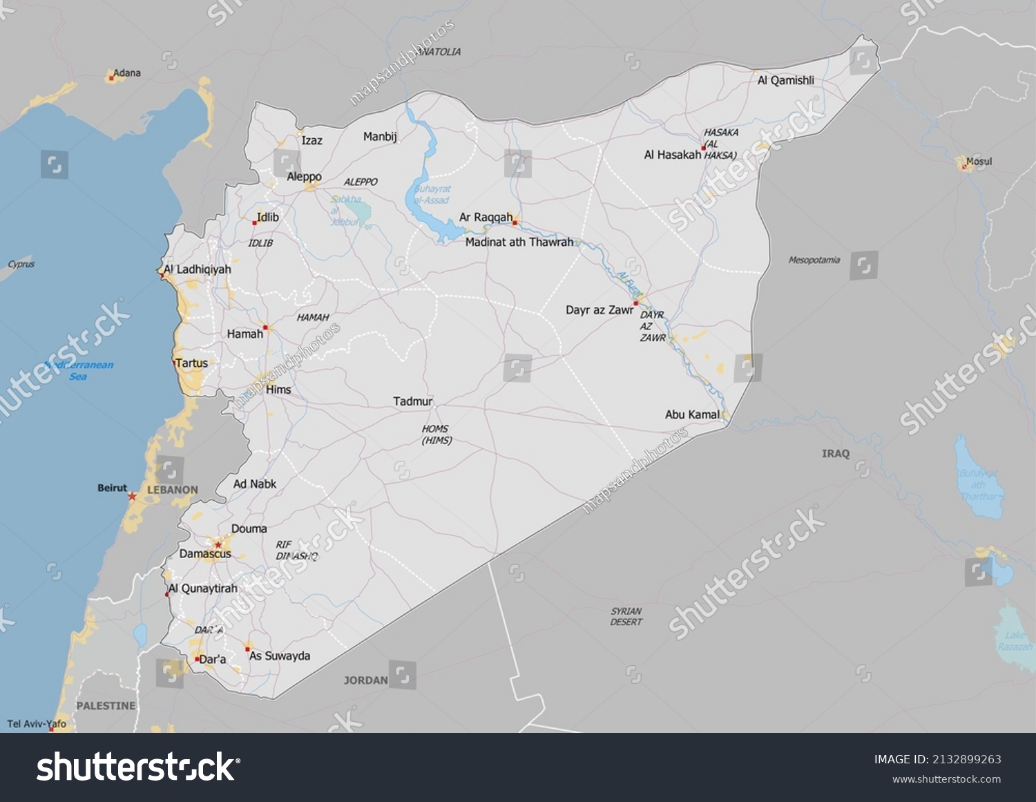 Syria Political Map Neighbors Capital National Stock Illustration 