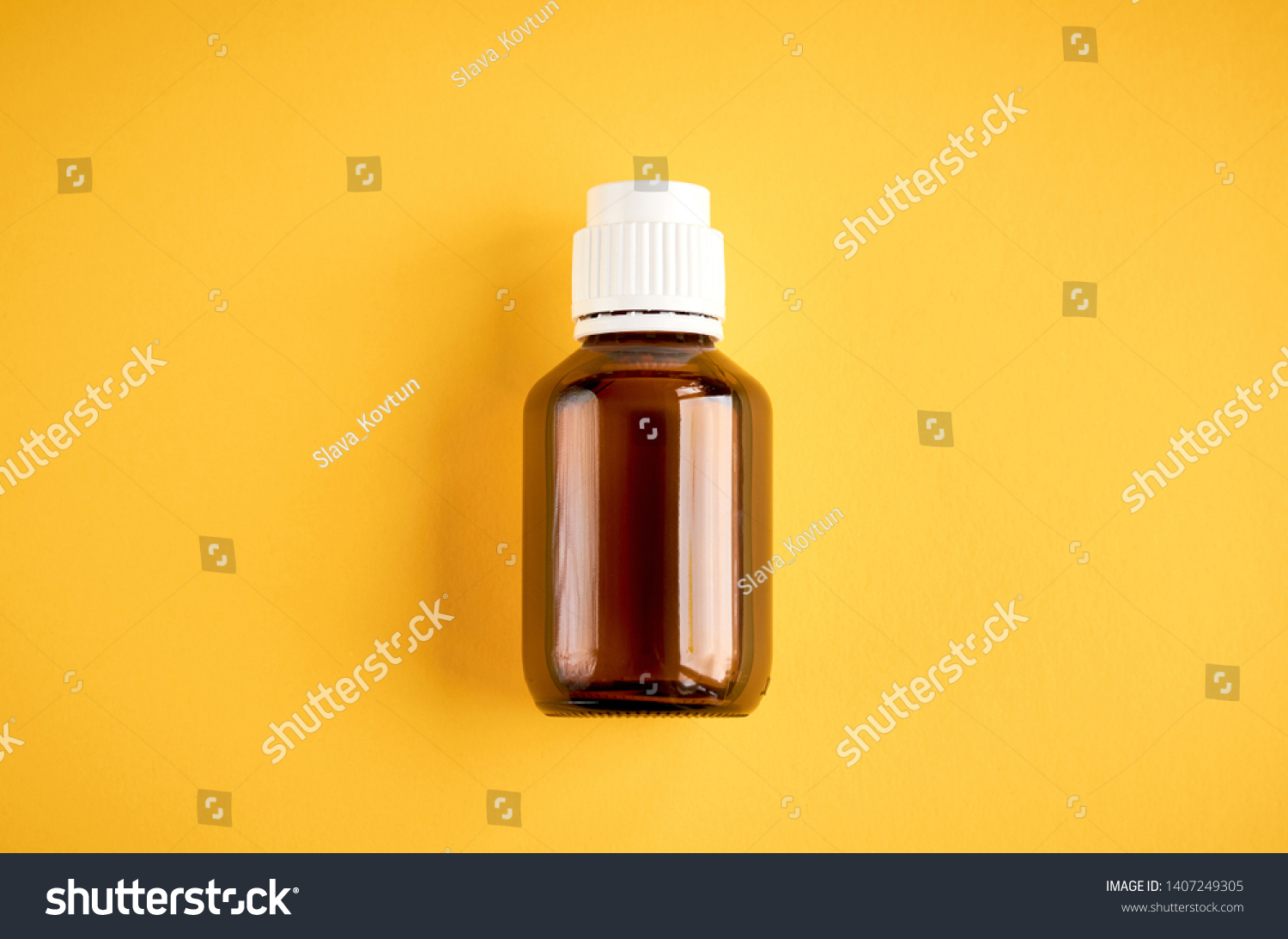 Download Syrup Glass Bottle Composition On Yellow Stock Photo Edit Now 1407249305 Yellowimages Mockups