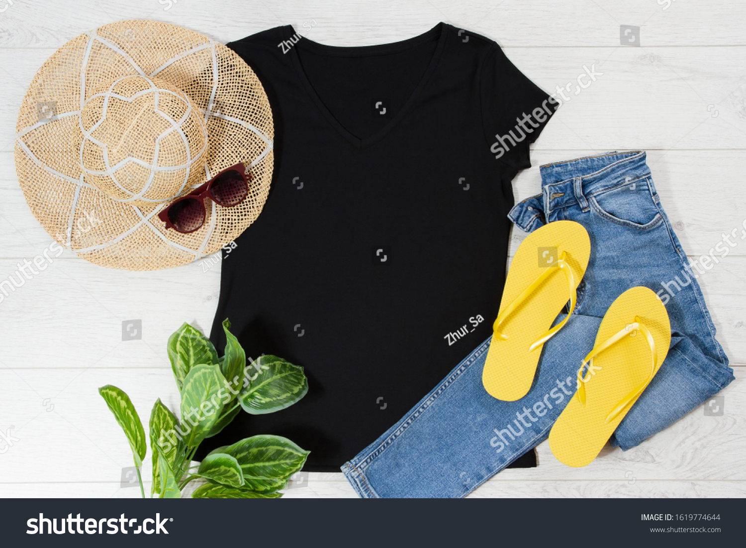 T Shirt Black Slippers Tshirt Mockup Stock Photo 1619774644 | Shutterstock