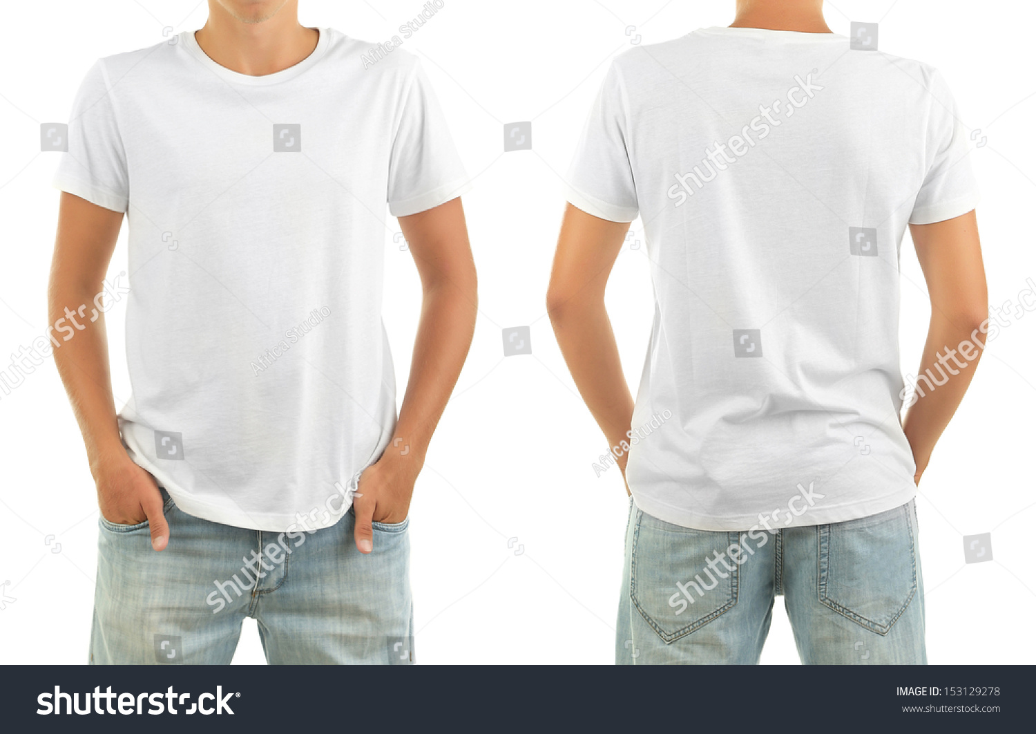 T-Shirt On Young Man In Front And Behind Isolated On White Stock Photo ...